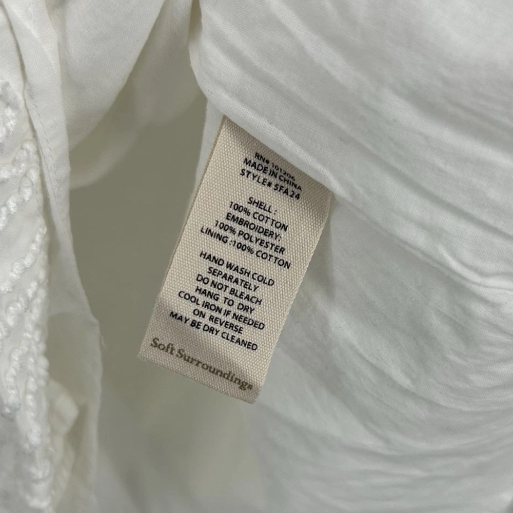 Soft Surroundings Split Neck Top 2X White Embroidered  Lined Boho Peasant Career - Picture 14 of 14
